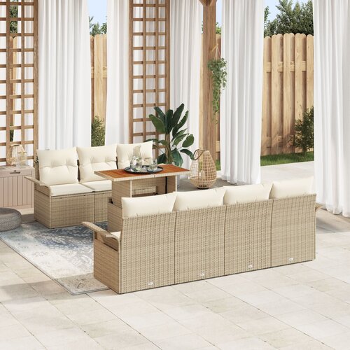 VidaXL 8-dijelni set vrtnih sofa s jastučićima bež Poli Ratan akacija Slike