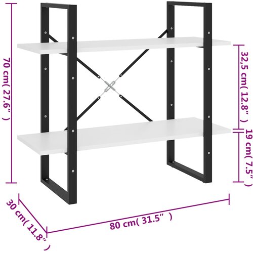  za knjige 2 razine bijeli 80x30x70 cm konstruirano drvo Slike