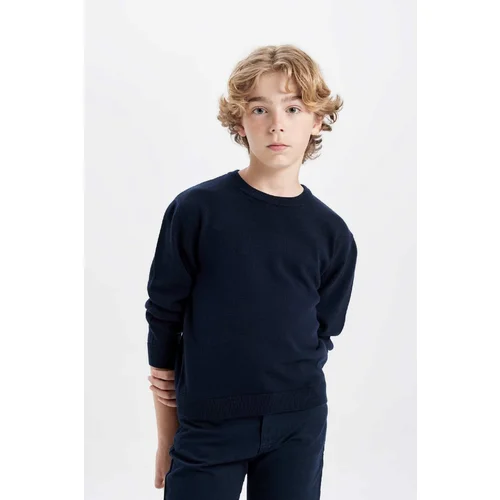 Defacto Boy Navy Blue Crew Neck Basic Plain Knitwear School Sweater