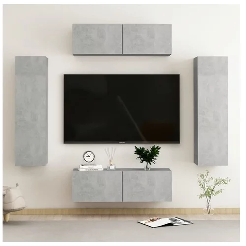  Komplet TV omaric 4-delni betonsko siva iverna plošča