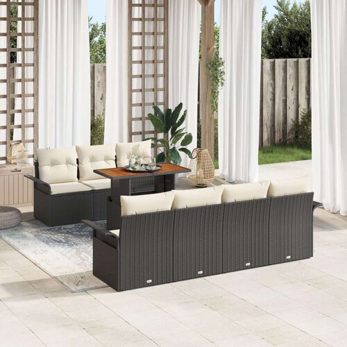  Set od 8 vrtnih sofa s jastučićima Crni Poli Ratan Akacija Slike