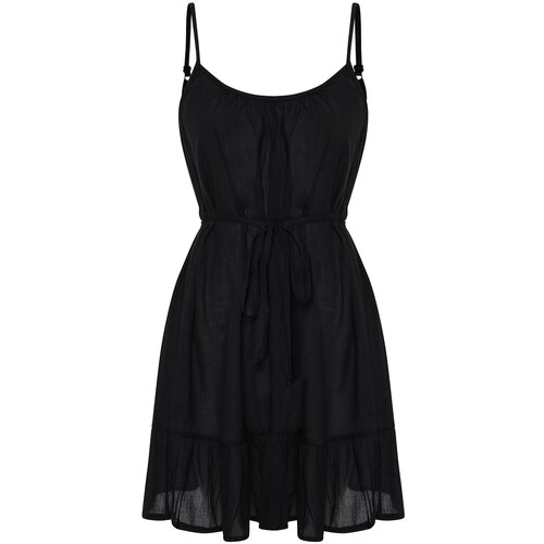 Trendyol Black Belted Mini Woven Ruffle Beach Dress Cene