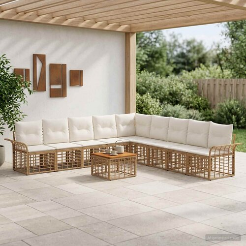  Set vanjskih sofa 10 kom. Prirodna i krema bijela Poliester Slike