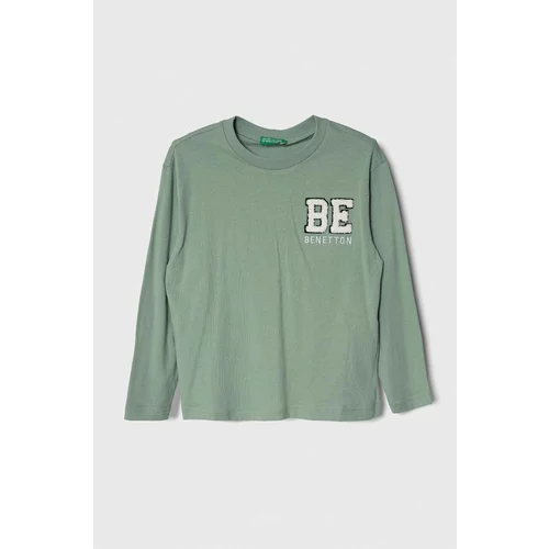 United Colors Of Benetton Dječja pamučna majica dugih rukava boja: zelena, s aplikacijom