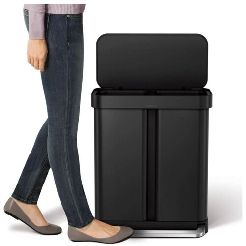 Simplehuman Mat črn jeklen ko&amp;scaron; za smeti 34+24 l za ločevanje odpadkov/s pedalom &amp;ndash; Slike