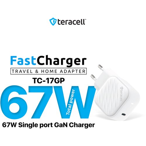 Teracell kućni punjač evolution TC-17GP, gan, pps, pd 3.0, 67W sa pd iphone lightning kablom beli ce Cene