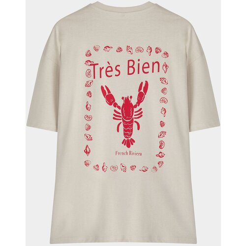 Trendyol stone Oversize/Wide Cut Lobster Printed T-shirt Cene