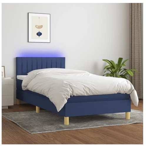  Box spring postelja z vzmetnico LED modra 100x200 cm blago