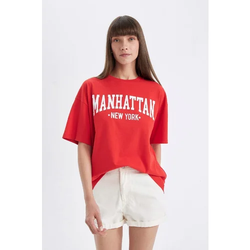 Defacto Oversize Fit Crew Neck Printed Short Sleeve T-Shirt