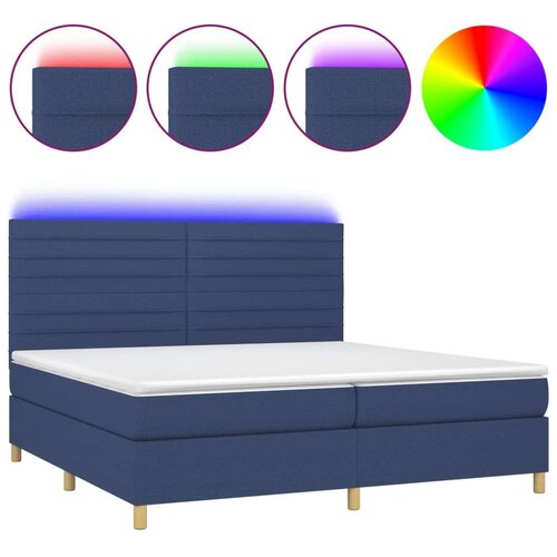  Krevet box spring s madracem LED plavi 200x200 cm od tkanine Slike