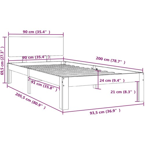  Okvir za krevet od masivne borovine sivi 90 x 200 cm Slike