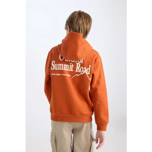 Defacto Boy Regular Fit Hooded Back Printed Embroidered Detailed Thick Sweatshirt