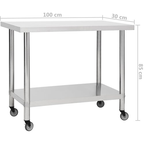  Kuhinjski radni stol s kotačima 100x30x85 cm nehrđajući čelik Slike