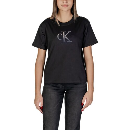 Calvin Klein Jeans Majice s kratkimi rokavi EMBROIDERED MONOLOGO J20J224798 Črna Cene