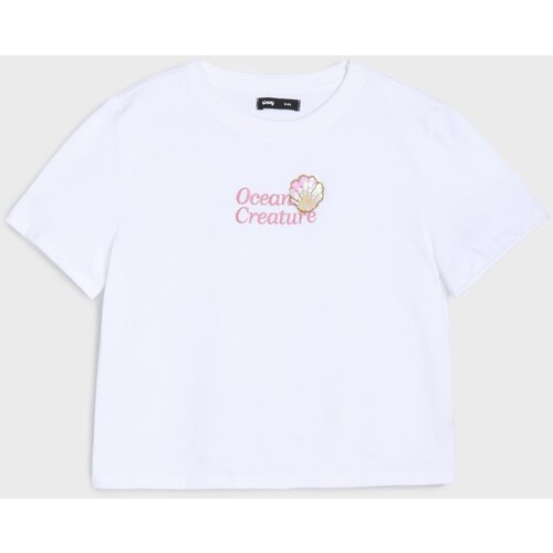 Sinsay Pamučni crop top s natpisom Slike