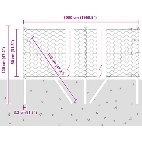 VidaXL Hexagonalna ograda Zelena 0,8x50 m Čelik, stupovi za ograde 13 kom Zelena &amp;Oslash;32 mm 120 cm pocinčani čelik Slike