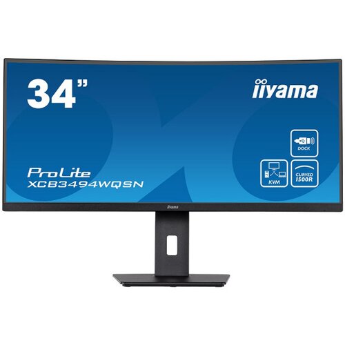 Iiyama Monitor XCB3494WQSN-B5 34&amp;quot; ETE UW IPS-panel, 3440x1440 120Hz, 300cd/m&amp;sup2;, 0,4ms MPRT, Speakers, USB-C Dock (LAN, DP-Out, 65W PD), DisplayPort, HDMI, KVM, USB3.0x3, FreeSync Premium, 15cm Height Adj. Stand Slike