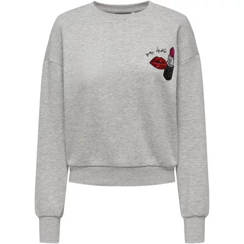 Only Sweater majica 'KINJA' svijetlosiva / crvena / crna / srebro
