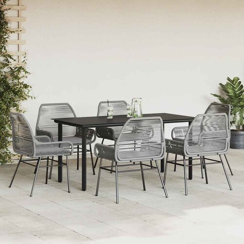  7-dijelni vrtni blagovaonski set s jastucima poliratan i staklo Siva 160 x 80 x 74 cm Slike