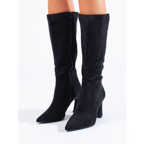 SHELOVET Black suede women's high heel boots Slike