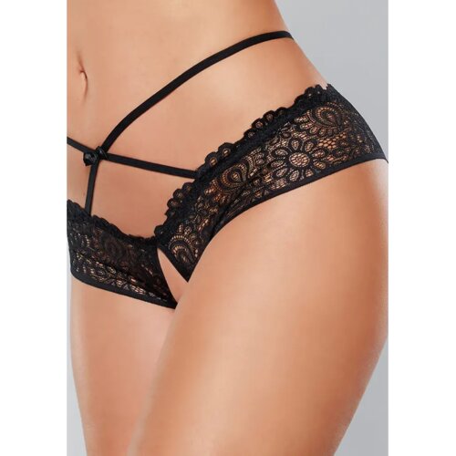 Allure Sexy gaćice Open Panty with Lace Trim and Crisscross Straps, Crne Slike