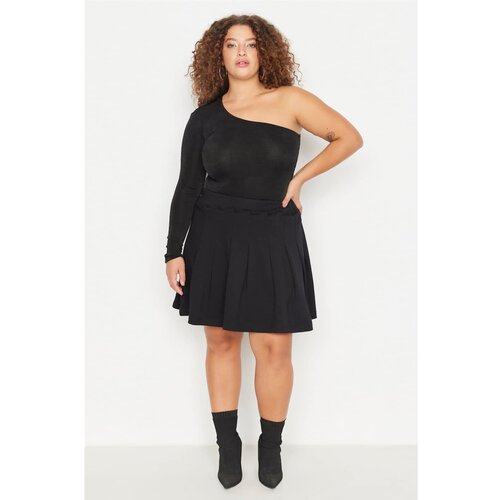 Trendyol Curve Black Pleated Knitted Skirt Slike