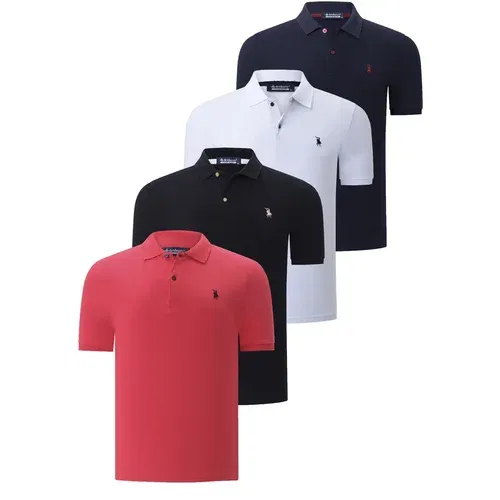 Dewberry QUAD SET T8561 MENS T-SHIRT-BLACK-WHITE-NAVY BLUE-POMEGRANATE