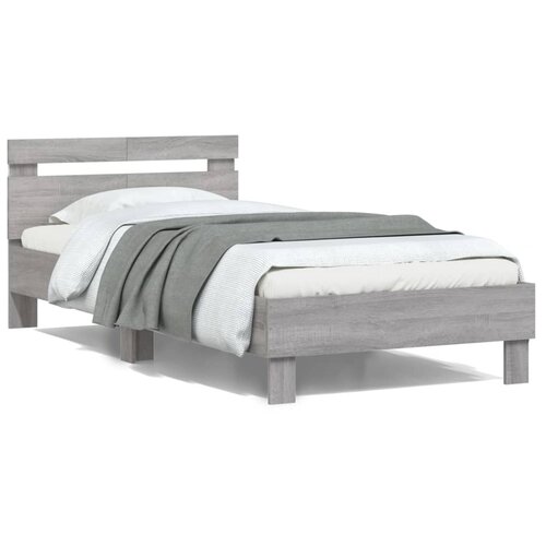 VidaXL Posteljni okvir z vzglavjem in LED siva sonoma 100x200 cm Slike