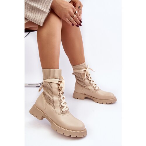 Boto Women's lace-up ankle boots with sock in light beige Gentiana Cene