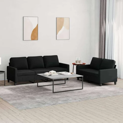  2-dijelni set sofa s jastucima crni od tkanine