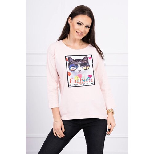Kesi Blouse with cat graphics 3D powdered pinjk Slike