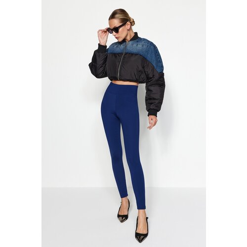 Trendyol Navy Blue Fleece Scuba High Waist Knitted Leggings Slike