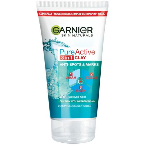 Garnier Skin Naturals izdelek za či&amp;scaron;čenje obraza - Pure Active 3in1 Gel + Scrub + Anti-Acne Mask Slike