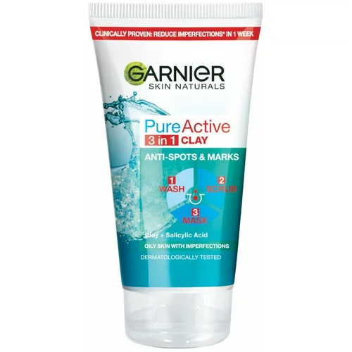 Garnier Skin Naturals izdelek za čiščenje obraza - Pure Active 3in1 Gel + Scrub + Anti-Acne Mask