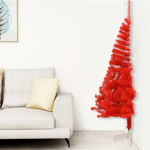 vidaXL umjetna polovica božićnog drvca sa stalkom crvena 210 cm pvc