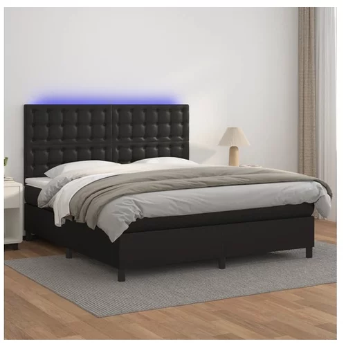  Box spring postelja z vzmetnico LED črna 180x200cm umetno usnje