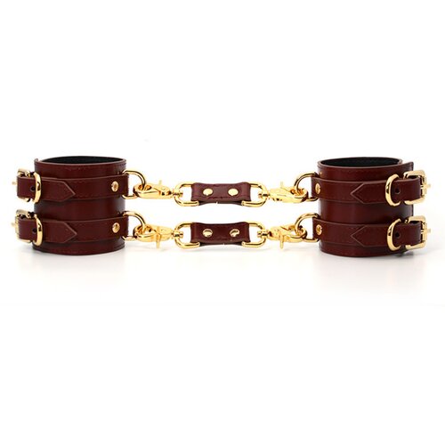 SuperLove Deluxe Leather Handcuffs Wine Red Slike