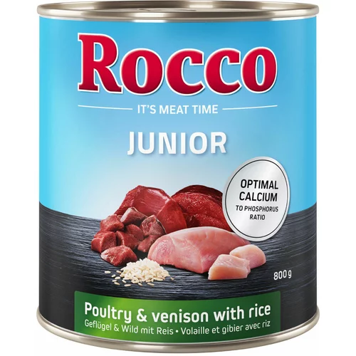 Rocco Ekonomično pakiranje Junior 24 x 800 g - Perad i divljač + riža + kalcij