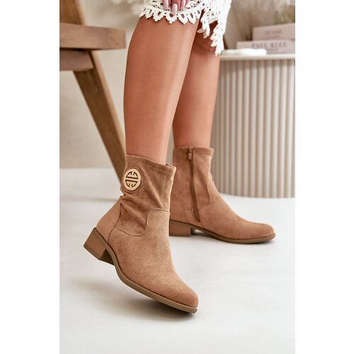 Kesi Women&amp;#039;s ankle boots with zip with decorative detal Eco suede beige Lerioria Slike