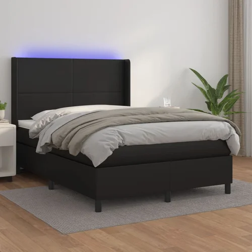  box spring s madracem LED crni 140 x 190 cm umjetna koža