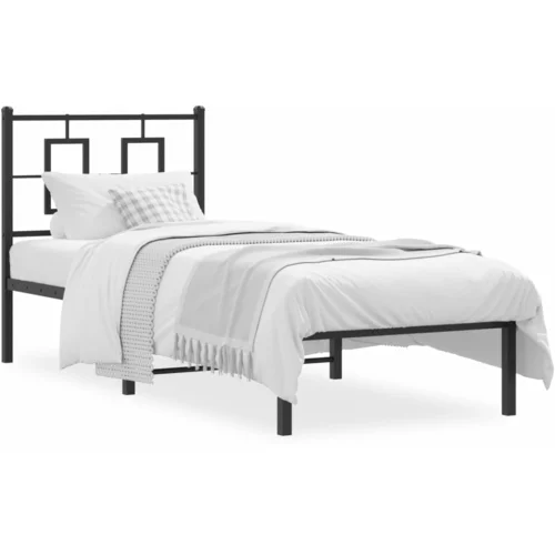 Metalni okvir za krevet s uzglavljem crni 75x190 cm