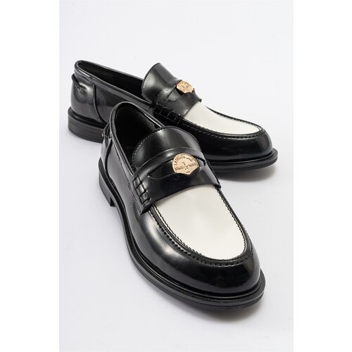 LuviShoes BLOSS Black-White Matte Patent Leather Women's Loafer Slike