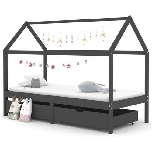  Otroški posteljni okvir s predali temno siva borovina 90x200 cm