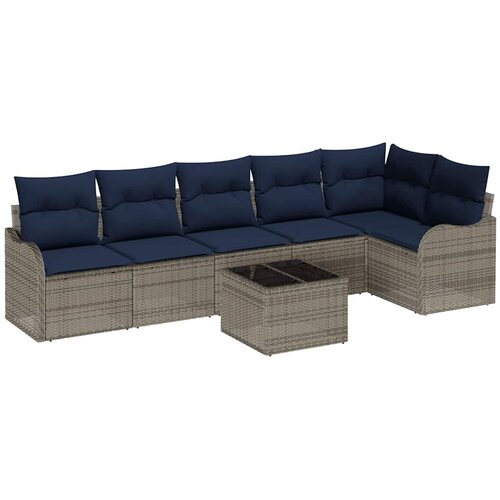 VidaXL Vrtna sedežna garnitura z blazino 7 pcs Siva Poly ratan, (5000063272) Slike