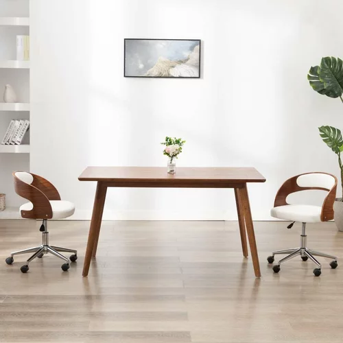  Vrtljiv pisarniški stol bel ukrivljen les in umetno usnje, (20669385)