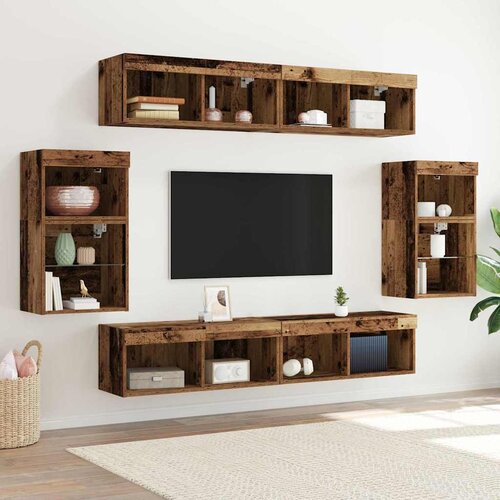 Set TV komoda S LED lampica 8 pcs Staro drvo Konstruirano drvo Cene