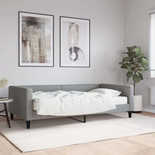  Dnevni krevet s madracem svjetlosivi 100 x 200 cm od tkanine Slike