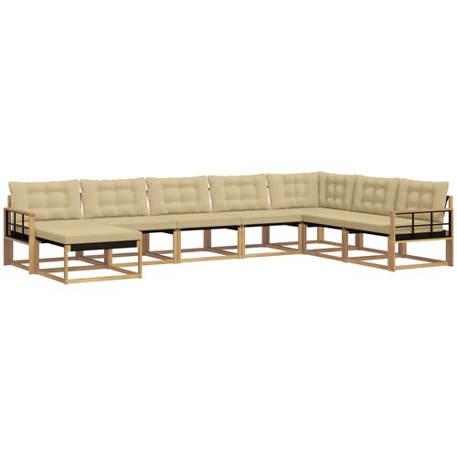  Set vanjskih sofa 8 kom. Bijela i bež Čvrsto drvo akacije 406 x 247,5 x 73 cm Slike