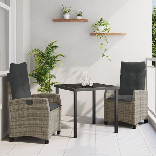 VidaXL 3-dijelni set vrtnih blagovaonica s jastučićima sivo Poli Rattan Slike