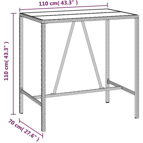  5-dijelni vrtni barski set od poliratana s jastucima sivi Siva 110 cm table length Slike